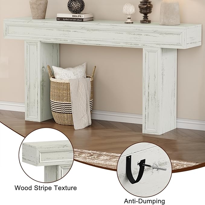 Rresyet 63 Inch Long Console Table, Sofa Table Behind Sofa, Wooden Entryway Table, Farmhouse Entryway Table for Entry, Hallway, Living Room (White)-Ruum Studio Home