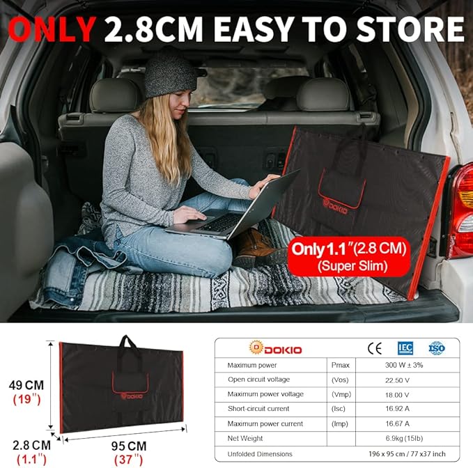 DOKIO 300W Portable Foldable Solar Panel Kit (21x40in, 17lb), with Separate Controller and Dual USB, Monocrystalline Charger for 12V Batteries, Power Stations, RV Camping Emergency Use-Ruum Studio Home