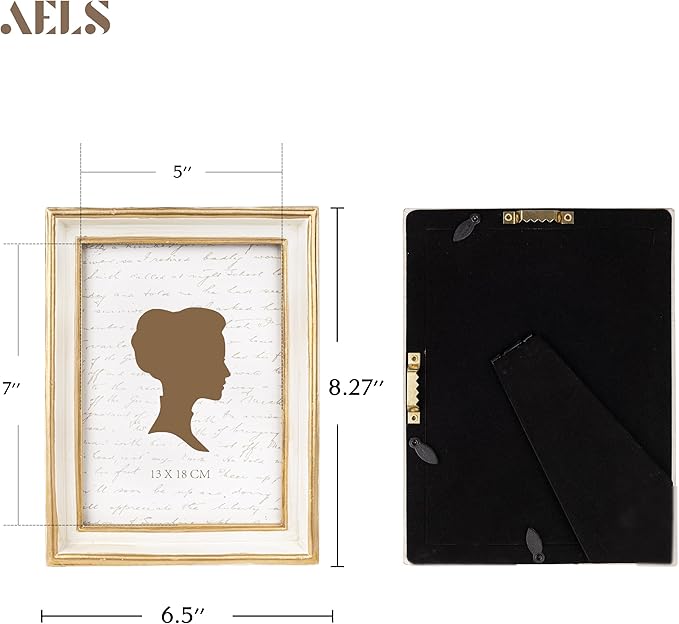 AELS 5x7 Inch Vintage Picture Frame, Elegant Antique Photo Frames with Glass Front, Photo Display, Tabletop Wall Hanging, Gift Ideas, Off-white with Gold Trim-Ruum Studio Home