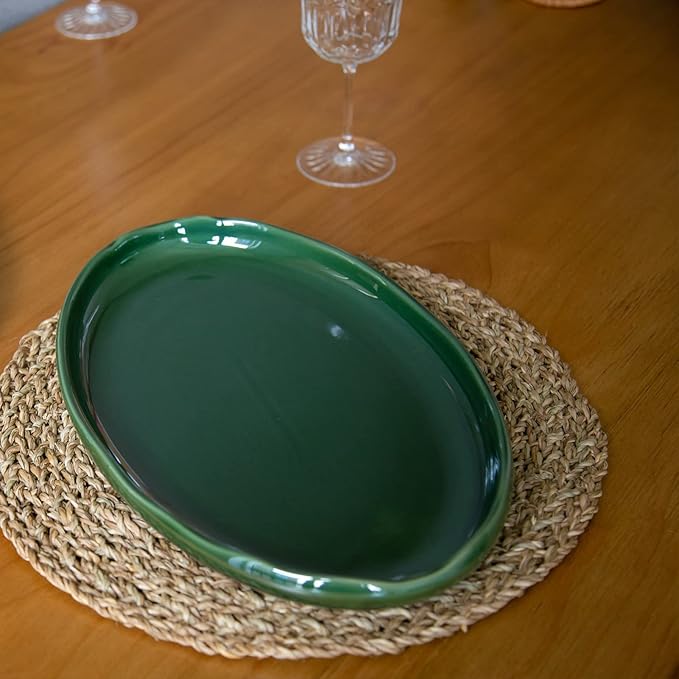 vicrays Ceramic Serving Platter Tray - Extra Large Oval 14.5 Inch Porcelain Dinner Plates Long Serving Dish Set - for Party Restaurant Food Meat Sushi Fish Turkey Platter - Green-Ruum Studio Home