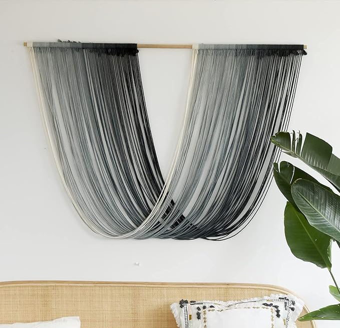 Flber Macrame Wall Hanging Large-Scale Dip-Dye Blue Bohemian Yarn Tapestry Home Room Wall Decor 57" Wx 35" L-Ruum Studio Home