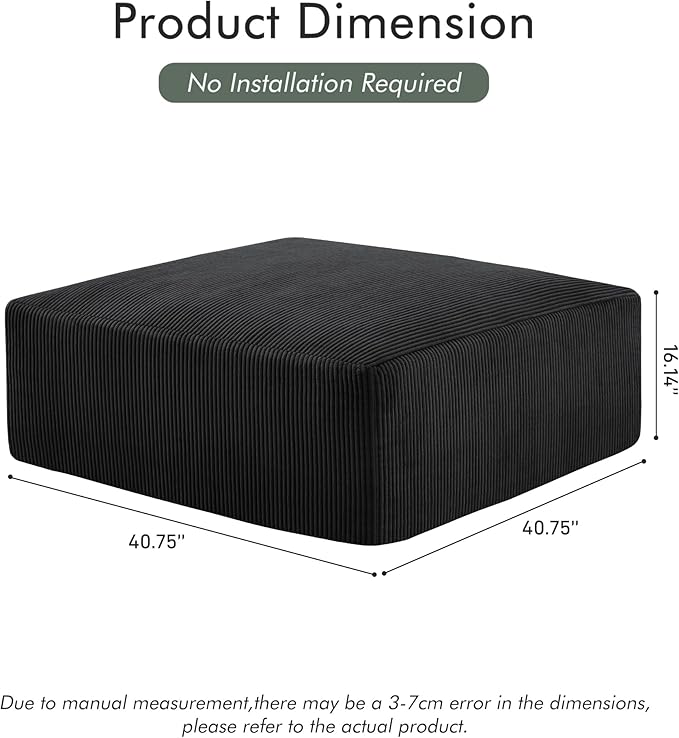 40" Square Stuffed Ottoman Pouf for Sofa Couch, Corduroy Poufs with Foam Chunk Filling, Furry & Fluffy Foot Stool Movable Ottoman. 40 * 40 Floor Poufs Foot Rest for Living Room, Black-Ruum Studio Home