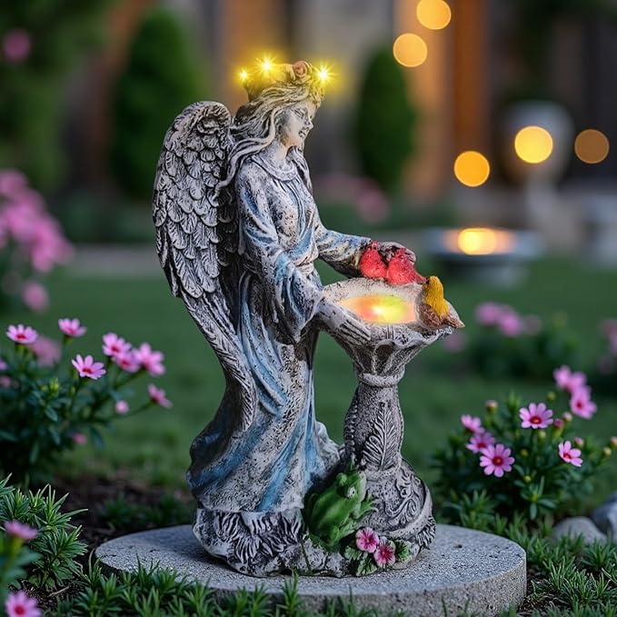 Mrocioa Solar Outdoor Garden Decor Angel Statue Light with Color Changing Birdbath, Waterproof Led Home Decor Figurine Lights for Yard Patio Front Porch, Housewarming Gifts for Thanksgiving Christmas-Ruum Studio Home