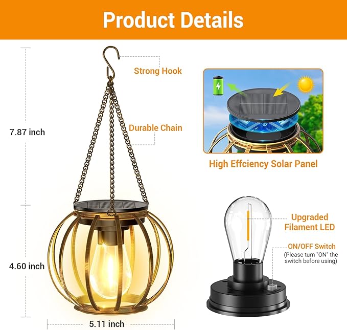 KOOPER Solar Lanterns Outdoor Waterproof, 4 Pack Upgraded Bronze Metal Hanging Solar Lights Outdoor Lanterns, Brighter Auto On/Off Outdoor Hanging Lantern for Yard Patio Pathway Porch Garden Decor-Ruum Studio Home