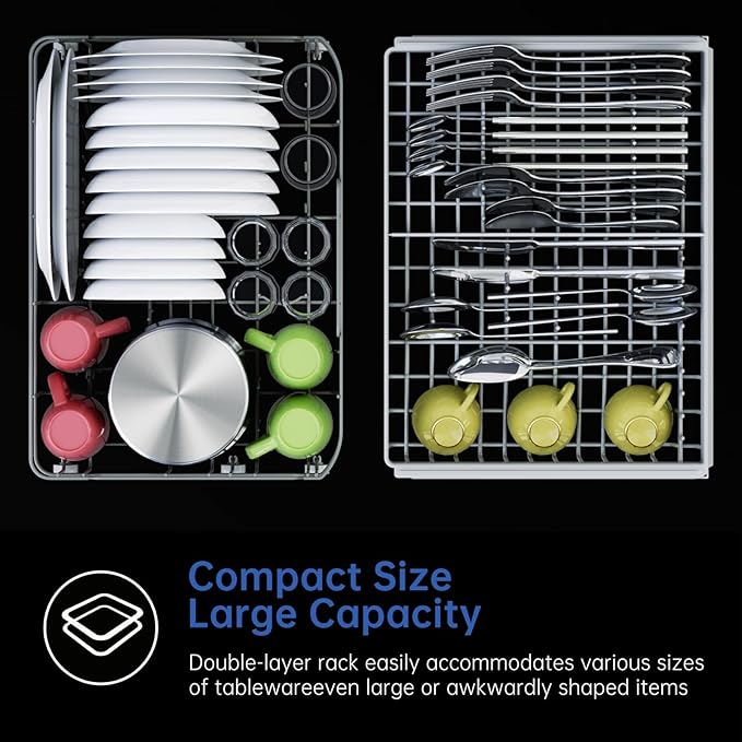 AIRMSEN Countertop Dishwasher Complete 2-Level Rack, Portable Dishwashers with 5L Built-in Water Tank, 3-Spray Arms & 12H Delay Start, No Hookup Needed, A01, White-Ruum Studio Home