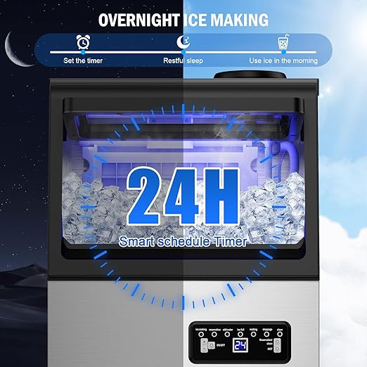 Commercial Ice Maker Machine 120 LBS/24H, 40 Ice Trays Freestanding & Undercounter Ice Machine Stainless Steel with 20 LBS Ice Storage Capacity, Ice Maker with Water Line and Filter, Dual Water Inlet-Ruum Studio Home