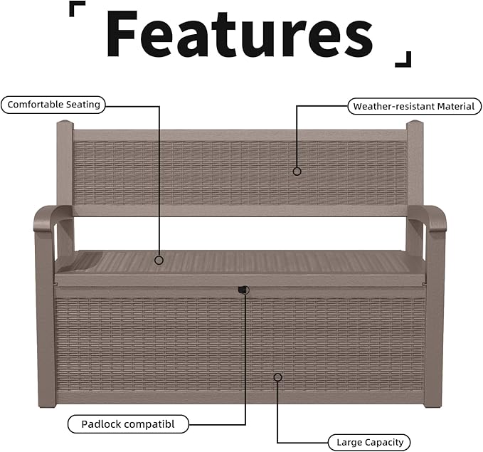 80 Gallon Storage Bench Deck Box Waterproof Lockable,Outdoor Storage Furniture for Patio,Garden and Cushions(Gray)-Ruum Studio Home