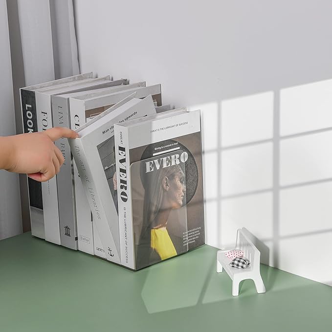 Lulonpon 6 Pieces Book Ends, Bookend, Books Ends for Shelves, Books Ends for Heavy Books, Clear Bookends, Acrylic Bookends for School, Library,Desktop Organizer and Book Shelves-Ruum Studio Home