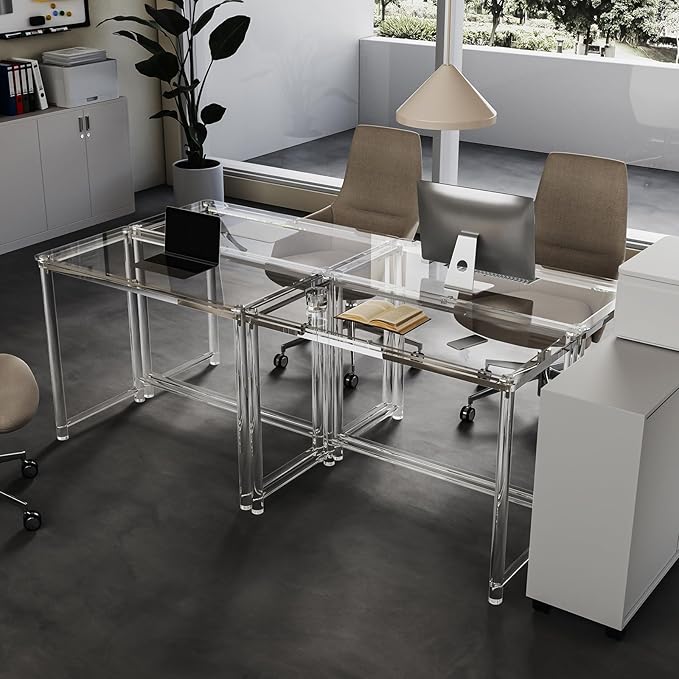 HMYHUM Acrylic Desk, Clear Desk for Home Office for Laptop, Study, Writing, Vanity Table with Cylindrical Legs, Modern, Easy Assembly, 39.4" L x 19.7" W x 29.5" H-Ruum Studio Home