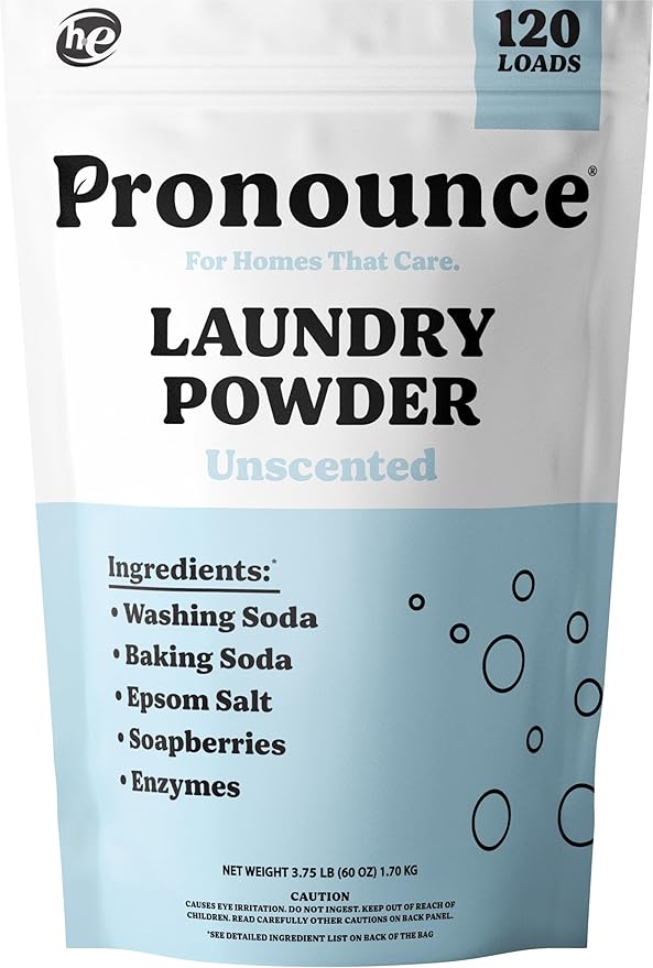 Pronounce Laundry Detergent Powder Alternative | Earth-Derived Ingredients, Eco-Friendly, Safer for Sensitive Skin, Eczema, and Babies. Stain + Smell Fighting. HE Safe (Unscented, 120 Loads)-Ruum Studio Home