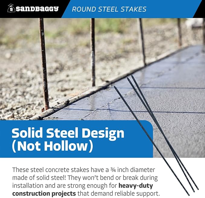 Sandbaggy Round Steel Concrete Form Stakes with Nail Holes - Rust Resistant Coating - Removable, Reusable (5, 3/4 in X 60 in)-Ruum Studio Home