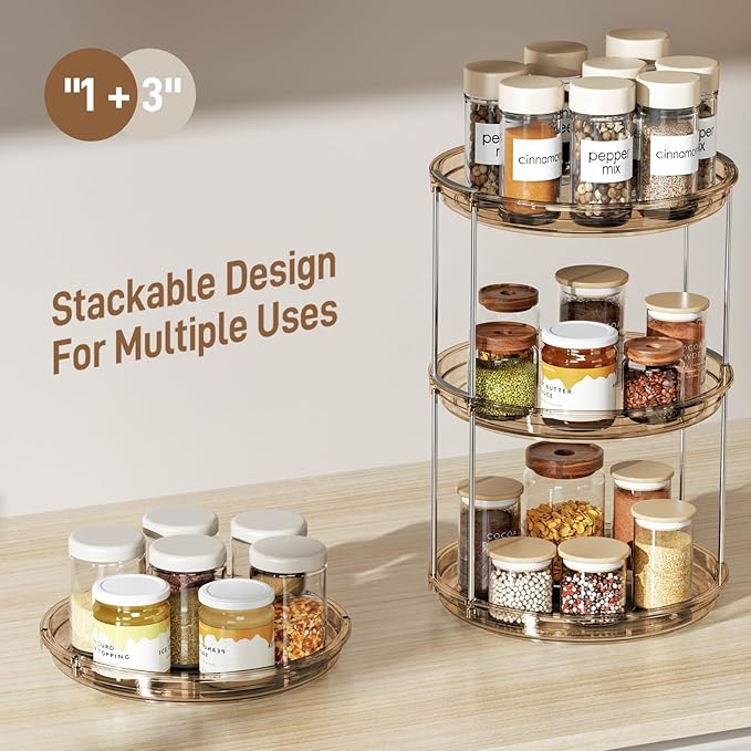 LAMU 2 Pack 2 Tier Lazy Susan Turntable Organizer 9.25'' Rotating Spice Rack Organization for Cabinet, Kitchen, Pantry, Countertop, Bathroom, Vanity, Medicine Cabinet Organizer, Amber-Ruum Studio Home