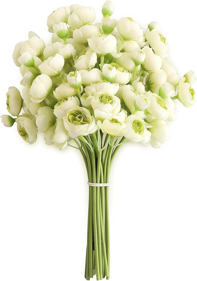 Floroom Ranunculus Artificial Flowers 18 Pcs Green Faux Silk Mini Ranunculus Bulk Fake Wedding Filler Flowers for DIY Bouquets, Centerpieces, Bridal Shower Decorations & Arrangements-Ruum Studio Home