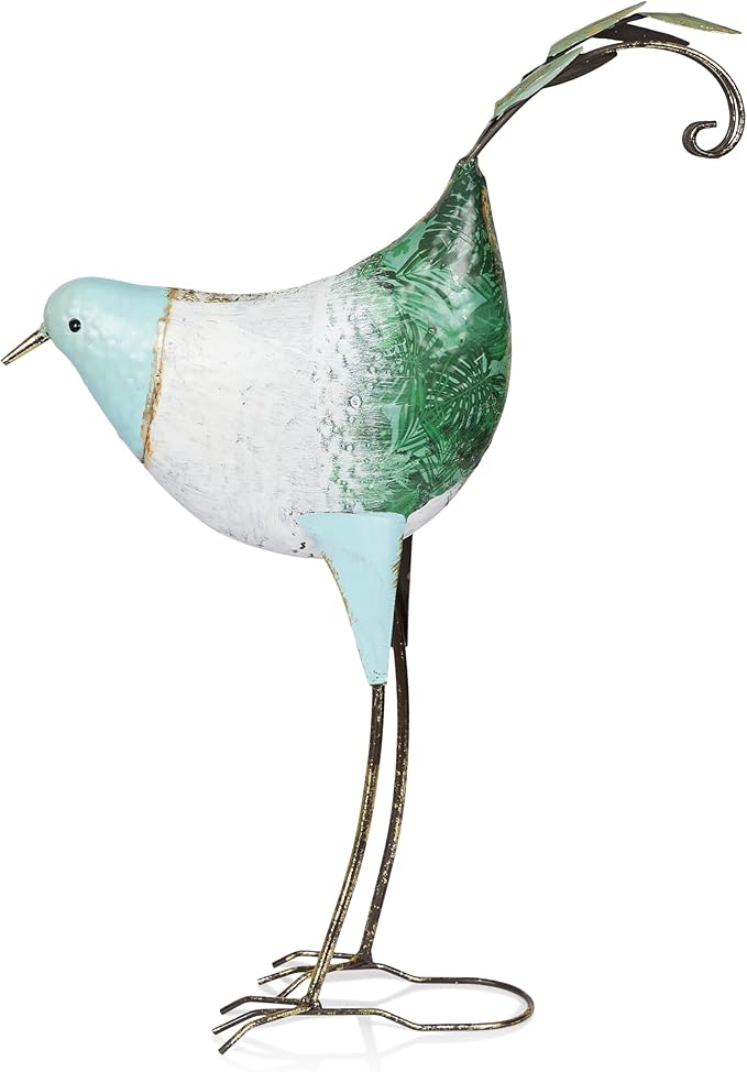 Alpine Corporation MCC702 Head-Down Metal Bird Outdoor Statue, Animal Décor for Patio, Lawn & Garden, 24" H, Blue and White-Ruum Studio Home