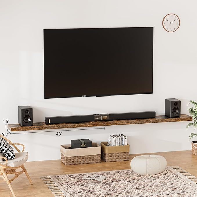 Floating Shelves for Wall 48 Inches Long,9.3" Deep Rustic Brown Floating Shelf Set of 2,Wall Mounted Wood Shelves for Bathroom Bedroom Living Room Kitchen Office,Shelf for Books Storage Room Decor-Ruum Studio Home