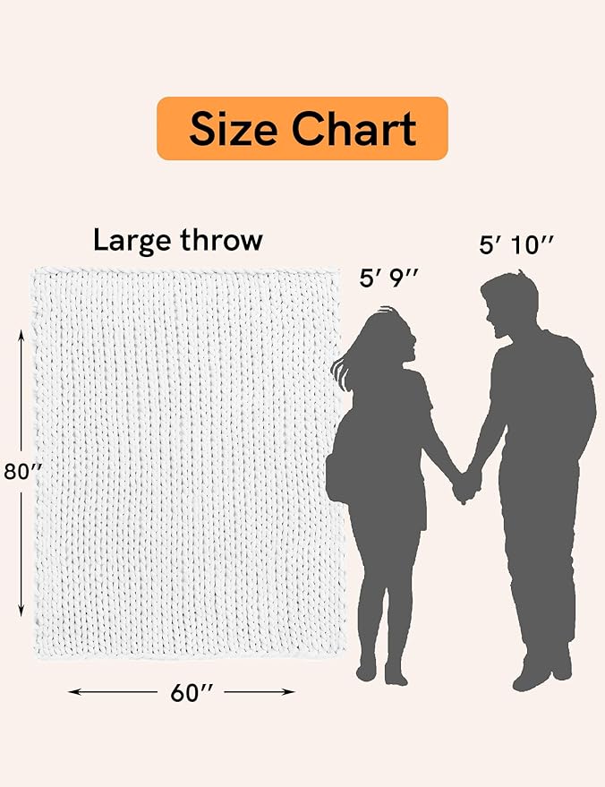 YnM Chunky Throw Blanket, Medium-Weight, Hand Knitted with Chenielle Yarn, Skin Friendly, Ventilated and Breathable, Machine Washable, Home Décor Piece for Couch, Sofa and Bed (White, 60x80 Inch)-Ruum Studio Home