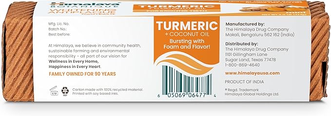 Himalaya Botanique Turmeric & Coconut Oil Whitening Antiplaque Herbal Toothpaste, Whitens Teeth, Fluoride Free, No Artificial Flavors, SLS Free, Vegan, Cruelty Free, Foaming, Mint Flavor, 4 Oz, 1 Pack-Ruum Studio Home