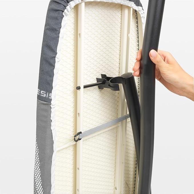 Brabantia Size D Ironing Board (53x18 in) Heat Resistant Parking Zone, Silver Frame, Non-Slip Feet, Suitable for Sit Down Ironing (Spring Bubbles)-Ruum Studio Home