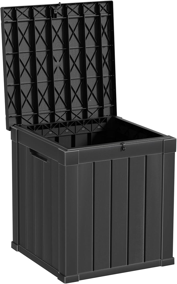 50 Gallon Double-Wall Resin Deck Box - Lockable Waterproof Outdoor Storage Box, 515bs Capacity & Doubles as Seating for Patio Furniture - Garden Tools, Pool Accessories (Black)-Ruum Studio Home