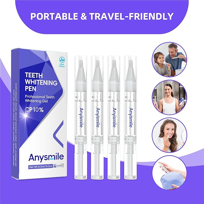 Teeth Whitening Pens Non Sensitive Teeth Whitener Gel with Effective 10% Carbamide Peroxide, 4 Professional Tooth Whitening Gel Pens 2ml/Pen-Ruum Studio Home