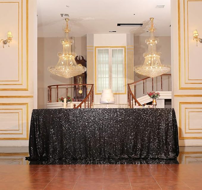 SquarePie Sequin Tablecloth 90 x 156 Inch Black Sparkly Table Linen for Wedding Halloween Party-Ruum Studio Home