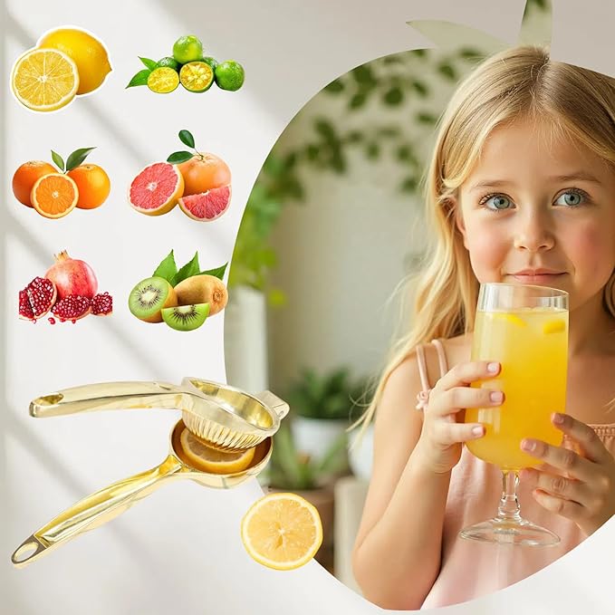 Lemon Squeezer, Heavy Duty Zinc Alloy Manual Lemon Juicer, High Yield Threaded Groove Small Oranges Limes Citrus Juicer Hand Press, Juice Maker for Cocktails Home Restaurant Kitchen Utensils(Gold)-Ruum Studio Home