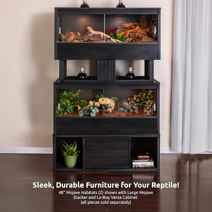 New Age Pet ECOFLEX 48 in Mojave Reptile Lounge in Espresso Black, Durable Wood Plastic Composite Habitat with Vented Side Panels, Removable Sliding Glass Doors, and Mesh Screen Top for Lamp Setup,-Ruum Studio Home