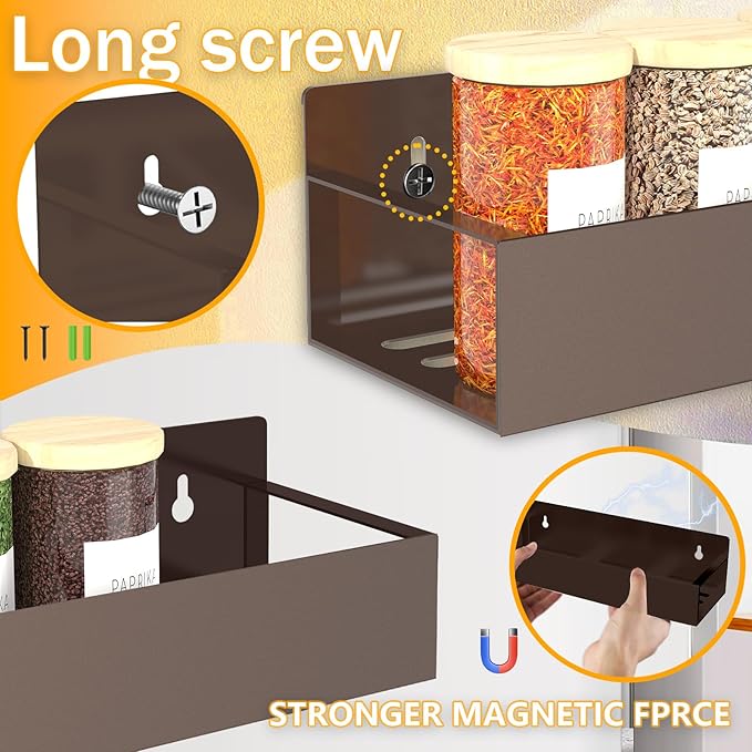 Magnetic Spice Rack Organizer for Fridge Seasoning Organizer for Kitchen Storage With Screw Magnetic Shelf for Oven, RV,Garage,Bathroom (Bronze, 4pack)-Ruum Studio Home