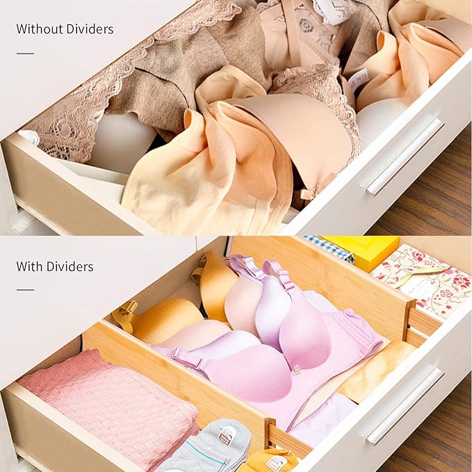 Utoplike 4 pcs Bamboo Kitchen Drawer Dividers Large, Adjustable Drawer Organizers, Spring Loaded, Works in Kitchen, Dresser, Bathroom, Bedroom, Drawer, Desk-Ruum Studio Home