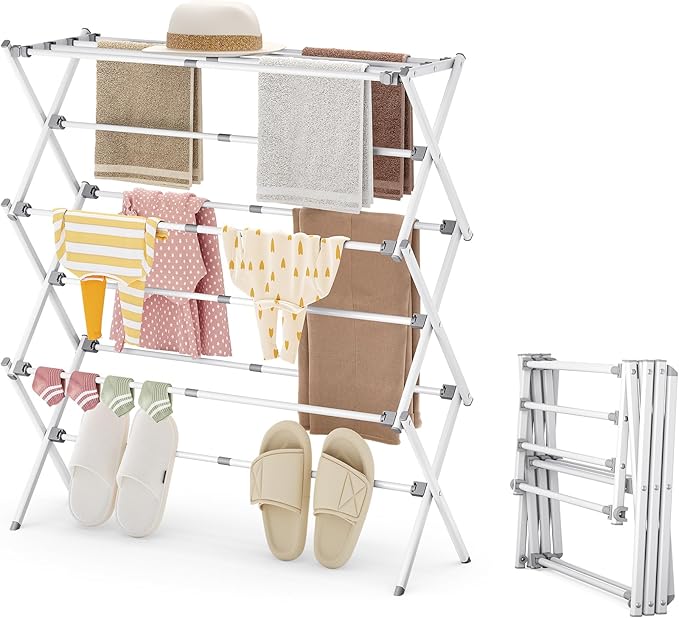 APEXCHASER Drying Rack Clothing, Clothes Drying Rack Foldable, Laundry Drying Rack Expandable, Small Clothe Hanger for Baby Clothes Towels Bibs, Socks, Clothes Airer for Indoor & Outdoor Use, White-Ruum Studio Home