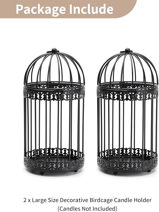 NUPTIO Vintage Bird Cage Lantern: Black Hanging Bird Cage Decor Candle Lanterns for Centerpiece - Large Birdcage Pillar Candles Holder for Halloween Christmas Bridal Shower 10 Inch H-Ruum Studio Home