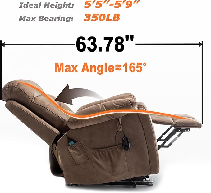 Power Lift Recliner Chair for Elderly, Lazy Boy Recliner Chair with Massage and Heating, 26in Extra Wide Recliner Seat with Cup Holder, Adjustable Electric Reclining Chair for Big Man-Ruum Studio Home