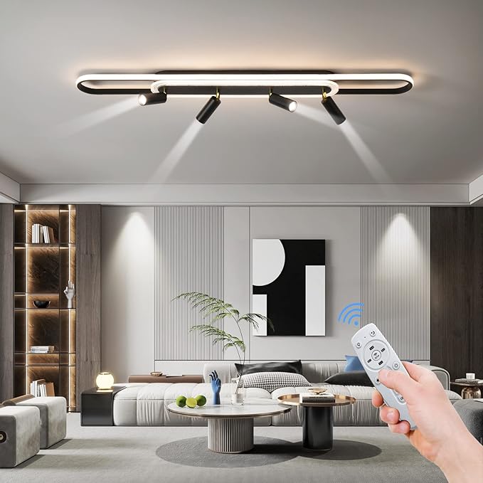 Modern LED Ceiling Light 6-Light track light Spotlight Frosted Black Geometric Ceiling Light Lighting Fixture Dimmable Remote Control Living Bedroom Kitchen Dining Room Fixture-Ruum Studio Home