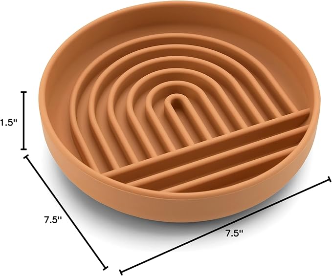 The Slowdown Bowl Silicone Slow Feeder for Dogs & Puppies, Slow Eating Modern Lick Mat Design, Reduces Gulping, Fits 2 Cups 7.5” Across x 1.5” Tall, Mealtime Challenge, Medium-Terracotta-Ruum Studio Home