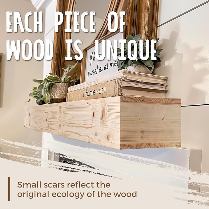72x8x5 Fireplace Mantel - Handcrafted Hollow Rustic Solid Wood Wall Mounted Floating Shelf with Invisible Heavy Duty Wood Bracket (DIY Color)-Ruum Studio Home