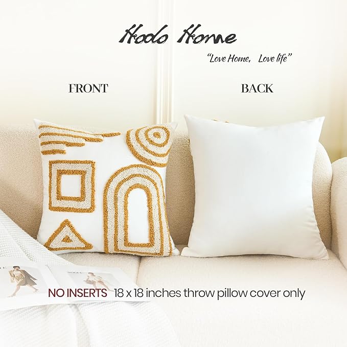 HOdo Home 2PCS Pillow Covers-Throw Pillow Cover,Tufted Boho Jacquard Pillow Covers,Farmhouse Decorative Pillow Cover,Pillow Cases for Couch,Sofa,Bed,Chair,Living Room,Home Decor（18x18inch ）-Ruum Studio Home