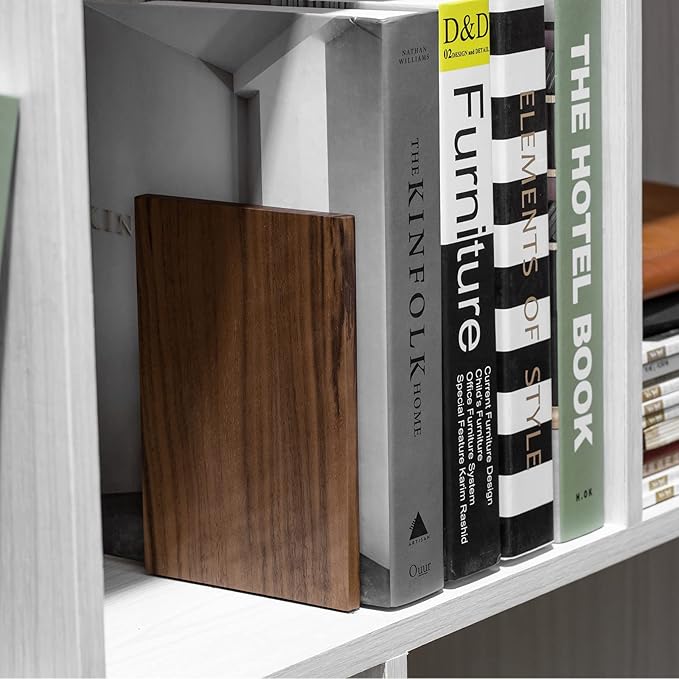 Muso Wood Handmade Walnut Book Ends, Non-Skid Bookends for Shelves, Large Sturdy Book Ends for Heavy Books, Decorative Book Shelf (3 Pairs)-Ruum Studio Home
