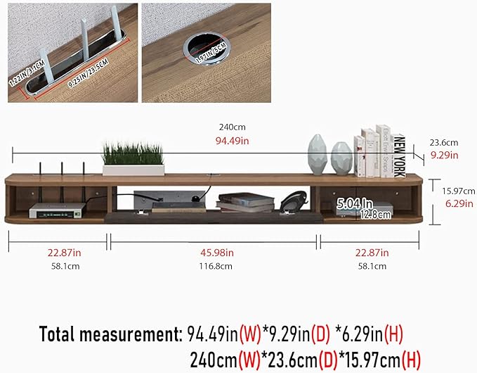 Pmnianhua Floating TV Shelf, 94'' Wall Mounted TV Stand Floating TV Console Media Entertainment Under TV Shelf for Bedroom Living Room (Walnut)-Ruum Studio Home