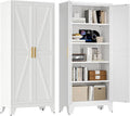 71'' Farmhouse Metal Storage Cabinet with Barn Doors,Steel File Cabinet for Home Office,Kitchen Pantry 4 Adjustable Shelves,Freestanding Cupboard for Kitchen,for Home Office,School (White)-Ruum Studio Home