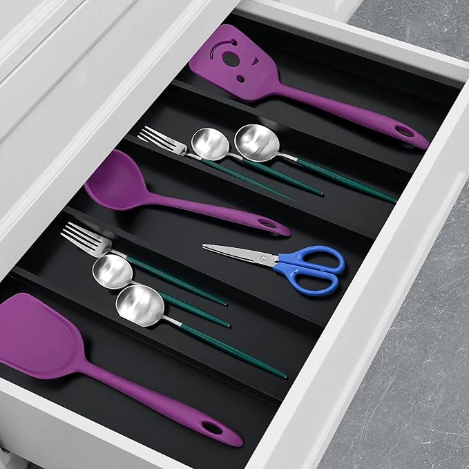 Utoplike Bamboo Drawer Organizer Kitchen Utensils, Adjustable Black Silverware Holder and Cutlery Tray Organiser, Expandable Drawer Divider for Flatware, Knives in Kitchen, Bedroom, Living Room-Ruum Studio Home