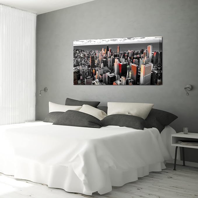 Nachic Wall Black and White Chicago Canvas Print Art Modern Chicago Downtown at Sunset Pictures Painting Modern Cityscape Giclee Artwork for Home Office Living Room Bedroom Decoration 24x48Inches-Ruum Studio Home