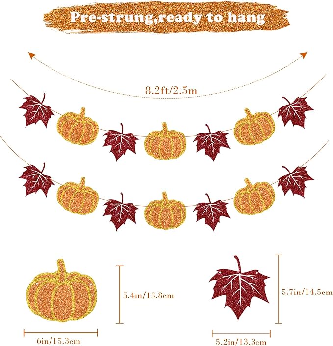 Fall Decorations Home Thanksgiving decor - Pumpkin and Maple Leaves Sign Fall Autumn Harvest Garland Hanging Bunting Banner(Pre-Strung)-Ruum Studio Home