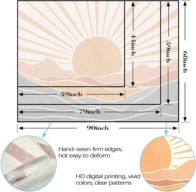 Lunerfex Boho Sun Tapestry Sunset Wall Tapestry, Mountain Tapestries for Bedroom 80s Tapestries Wall Hanging for Bedroom Living Room Decor Boho-3 60"x80"-Ruum Studio Home