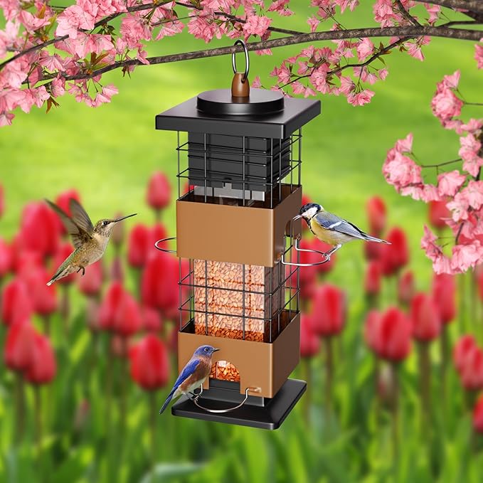 Auslar Bird Feeder, Metal Squirrel Proof Bird Feeders for Outdoors Hanging, 2.5LB Capacity Squirrel Proof Wild Bird Feeders for Outside and Garden Decoration Yard Decor-Ruum Studio Home