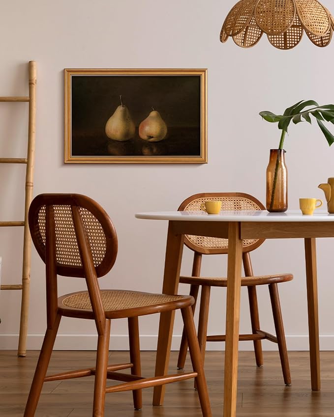 HUARCEY Gold Framed Vintage Wall Art for Living Room, Pear Fruits Painting Prints Shelf Decor for Kitchen, Aesthetic Bedroom Wall Art Decor, Christmas Gift for Friends or Family (Two Pears 16"x24")-Ruum Studio Home