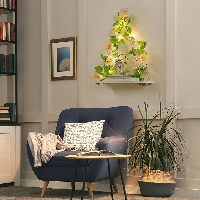 Floating Shelves for Wall,Plant Wall Decor,Hanging Shelf,Cottage Core Decor,Room Decor Aesthetic,Boho Room,Adhesive Shelves,Floating Shelves for No Drilling,Two-Piece Set(Champagne Flower)-Ruum Studio Home