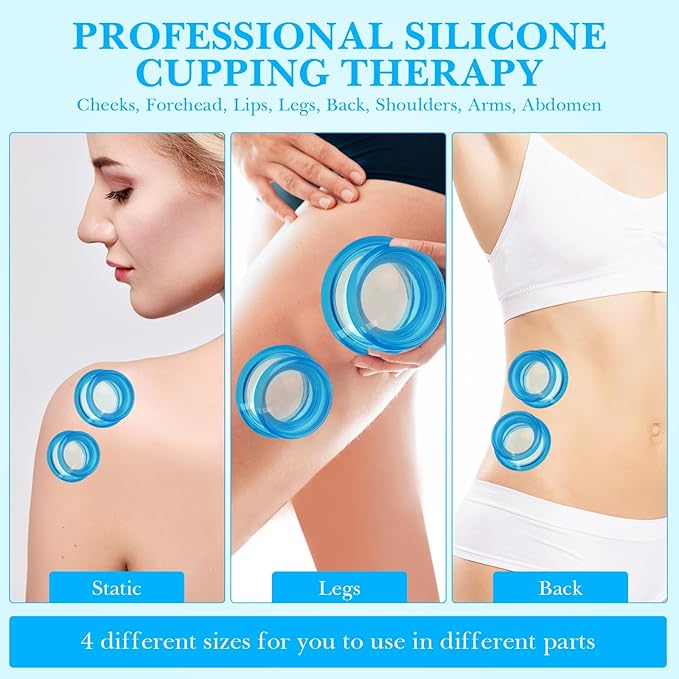 Geiserailie 16 Pcs 4 Sizes Cupping Therapy Set Silicone Cupping Massage Cups Professional Chinese Therapy Cup Vacuum for Body Muscle Nerve(Blue)-Ruum Studio Home