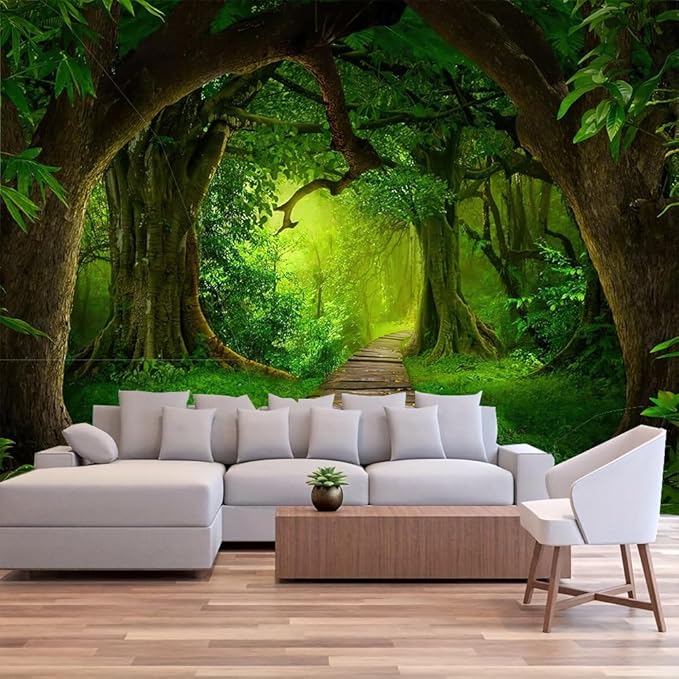 FENDROM Nature Forest Tree Cave Tapestry Wall Hanging Landscape Stream Through Green Rainforest Tapestries Jungle Creek Psychedelic Wall Blanket for Living Room-Ruum Studio Home
