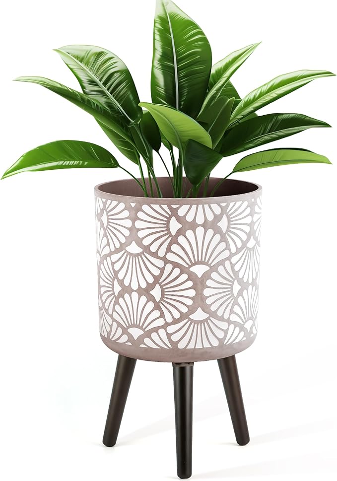 12 Inch Planter with Stand Mid-Century Tall Planter with Legs for Indoor Outdoor Plants-Ruum Studio Home