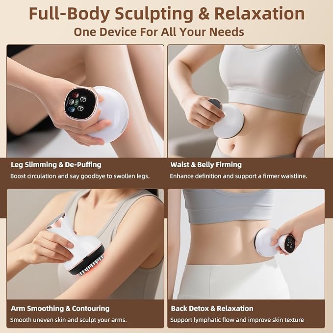 Lymphatic Drainage Massager, Cellulite Massage Tool Helps Reduce Stretch Marks & Cellulite Remover, for Belly, Legs, Arms, 30 Levels Microcurrent, Red Light, Heat and Vibration Body Engraving Machine-Ruum Studio Home